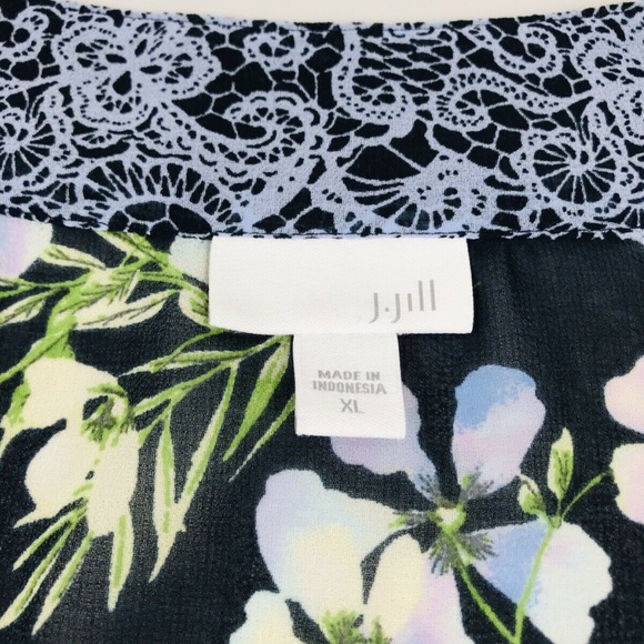 J Jill Floral Sheer V Neck Long Sleeve Blouse XL - Picture 2 of 6